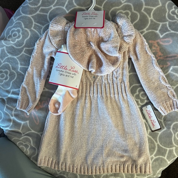 Little Lass Cream Knit Dress Set with Accessories - Picture 2 of 8